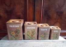 Ensemble de boites à épices en bois - Années 60