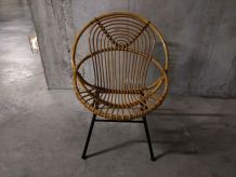 Fauteuil corbeille en rotin années 60