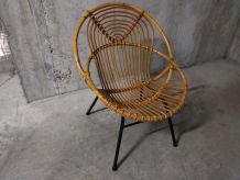 Fauteuil corbeille en rotin années 60