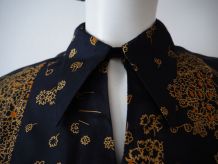 Robe plissée col pelle à tarte soie vintage 70's