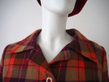 Ensemble tailleur veste et jupe plissée  tartan  laine 60s
