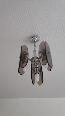 lustre 6 feux en verre fumé  moderniste Arte Fontana