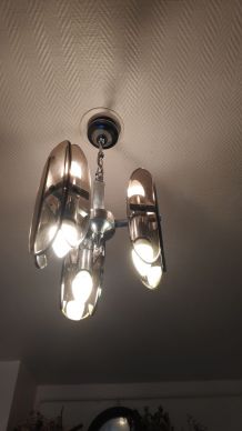 lustre 6 feux en verre fumé  moderniste Arte Fontana