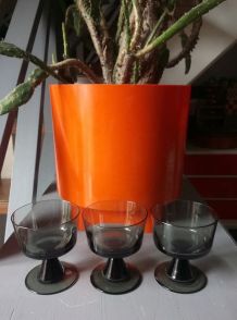 6 coupes en verre fumé - Années 70