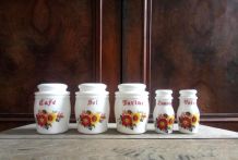 Jolie série de 5 pots à épices en opaline