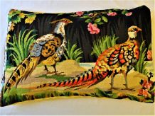 Coussin vintage " couple de faisan s"