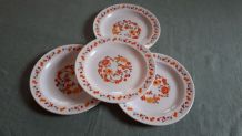 Lot 4 assiettes arcopal fleurs orange et jaune