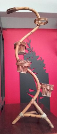 Porte plante rotin années 60