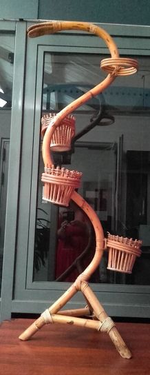 Porte plante rotin années 60