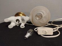 lampe ours en céramique blanche et globe opaline