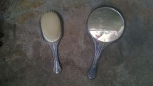 Set  miroir + brosse Art Deco en metal argenté