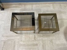 Tables gigognes vintage 1970 métal doré &amp; verre
