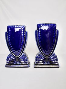 Paire de vases bleus en Faïence 