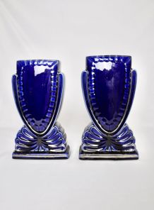 Paire de vases bleus en Faïence 