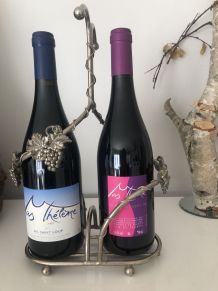 Double porte bouteilles en métal argenté 