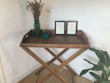 Table desserte  vintage pliante en bois plateau amovible 