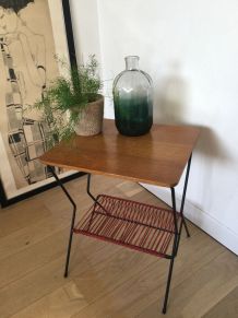 Table  vintage porte revue et range vinyles en bois 