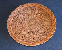 Grand Plateau ou Grande Corbeille en Osier Vintage Rotin