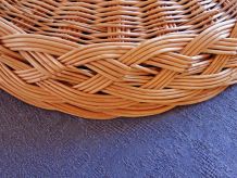 Grand Plateau ou Grande Corbeille en Osier Vintage Rotin