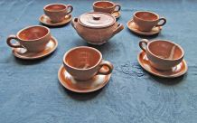 6 Tasses à café Soucoupes Sucrier en Grès Vernissé Vintage