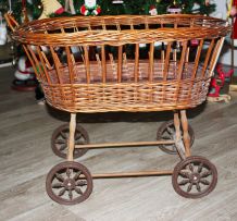 Landau berceau rotin osier pour poupée