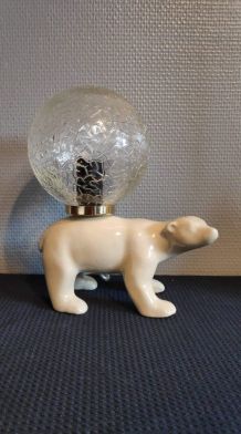 lampe ours céramique blanche et globe verre texturé