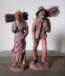 Anciennes statues en bois sculpté signées SIC