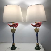 Paire lampes vintage 1994 de table Fondica plomb Pierre Case