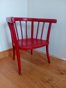 Fauteuil chaise enfant Japy en bois courbé laqué roug