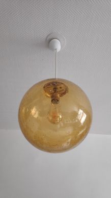 Suspension globe verre bullé ambré vintage