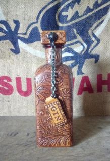 Ancienne bouteille d'alcool en verre et cuir - Cordoba 