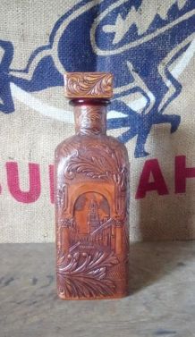 Ancienne bouteille d'alcool en verre et cuir - Cordoba 