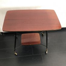Guéridon vintage 1960 table basse formica pieds compas 