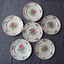 6 assiettes plates Luneville Réverbère  Les roses