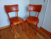 Chaises Baumann 1963 bois courbé et skaï simili-cuir