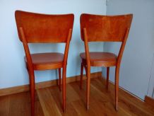 Chaises Baumann 1963 bois courbé et skaï simili-cuir