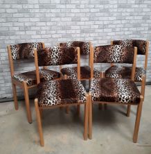 5 chaises BAUMANN  1970s  velours  panthere tres kitch    et