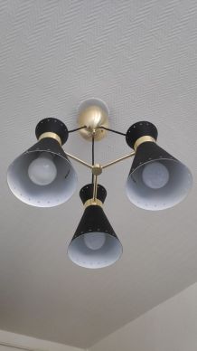 lustre 3 diabolos en métal noir et doré