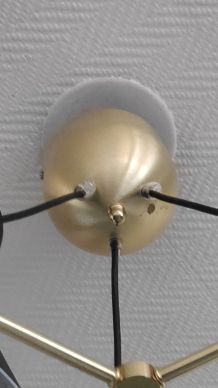 lustre 3 diabolos en métal noir et doré