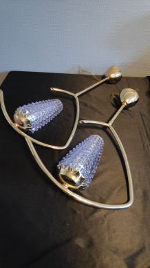 lustres en laiton et tulipes en verre parme 