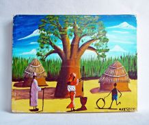 Peinture sur toile de l'artiste Sénégalais Maxseck. Vintage.