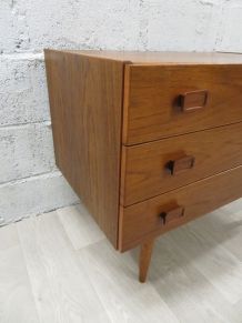Commode basse scandinave vintage signée Denka en teck, 1960s