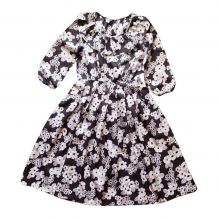 70s robe pierrot fleurs noir blanc S