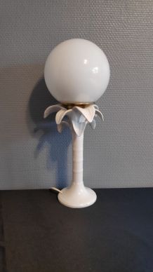 lampe palmier en céramique blanche italienne  globe opaline