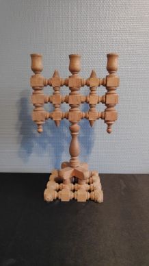 chandelier 3 feux en bois brut 