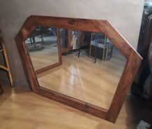 grand miroir asymétrique bois fruitier, chevillié  1970    ,