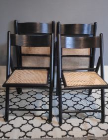 chaises pliantes bois noir et assise en cannage