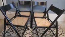 chaises pliantes bois noir et assise en cannage