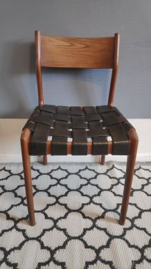 chaise structure bois et assise avec tressage en skaï