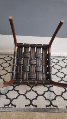 chaise structure bois et assise avec tressage en skaï